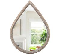 FEUFOAM Small Decorative Tear Drop Wall Mirror - Rustic Wood Frame Oval Mirror for Entryway, Hallway, Living Room