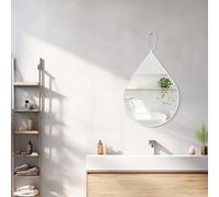 FEUFOAM Small Irregular Wall Mirror with Metal Framed Teardrop Mirrors for Wall Decorative Oval Mirror for Bathroom Living Room Bedroom Entryway Hallway White