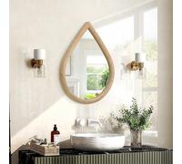 FEUFOAM Small Wall Mirror Decorative Farmhouse Rustic Teardrop Wall Hanging Mirrors Walnut Wood Framed Irregular Mirror for Bathroom Living Room Bedroom Entrance