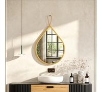 FEUFOAM Small Wall Mirror Gold Thicken Metal Framed Modern Teardrop Mirror Symmetrical Vanity Mirrors Decorative for Bedroom Living Room Bathroom Entryway Hallway