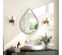 FEUFOAM Small Wall Mirror With Wood Frame - Rustic White Teardrop Farmhouse Decorative Hanging for Bathroom, Living Room, Entryway, Hallway, 16'' x 12''