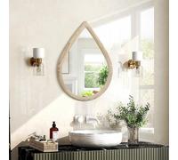 FEUFOAM Teardrop Mirror with Natural Wood Frame - Small Wall Hanging Irregular Mirror for Decorative Farmhouse Bedroom Bathroom Entryway