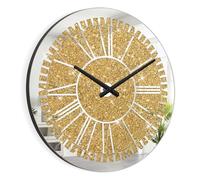 FEUFOAM Wall Clock for Living Room Gold Crystal Crush Diamond Mirrored Wall Clocks Decorative Modern Mirror Glass Clock for Bedroom Home Office School, Excluding Batteries