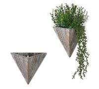 FEUFOAM Wall Hanging Planter Holder Triangular Wooden Decorative Plants Vases for Outdoor Indoor Great For Succulent Plants, Mini Cactus,Faux Plants Set of 2 Small Rustic Brown