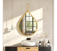 FEUFOAM Wall Mirror Small Gold Metal Framed Decorative Mirror Unique Teardrop Shaped Modern Wall-Mounted Entryway Hallway Bathroom Living Room Vanity Mirror 50 x 40cm