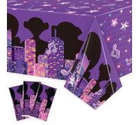 Feuid Gniea Korean Pop Singer Table Cloths - 3 Korean Idol Singer Musical Table Cover Disposable Plastic Waterproof Tablecloths Purple Cartoon Party Supplies for Boys Girls Fans Concert Birthday Party