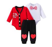 Feuvois Boys 6-12 Months Red Heart Pattern Valentine Outfit - My First Valentine's Day Baby Boy Romper + Pants Set