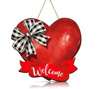 Feuvois Valentine Day Wooden Heart Door Sign Heart Valentine Door Hanging Sign 13.79 x 12 inches Wooden Size Rustic Style