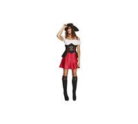 Smiffys Fever Pirate Wench Costume, Black Dress, Attached Underskirt, Hat & Bootcovers, Fever Fancy Dress, Pirate Dress Up Costumes