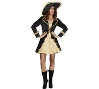 Smiffys Fever Swashbuckler Costume, Black with Dress, Attached Underskirt & Hat, Fever Fancy Dress, Pirate Dress Up Costumes