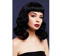 Fever Bettie Wig with Short Fringe Black 1950s Pin Up Ladies Fancy Dress Wig