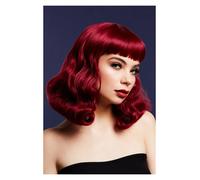Smiffys Fever Bettie Wig with Short Fringe, Plum Wavy Shoulder Length, Centre Parting, 32cm/ 13in, Fever Wigs Fancy Dress, Fever Dress Up Wigs
