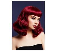 Smiffys Fever Bettie Wig with Short Fringe, Plum Wavy Shoulder Length, Centre Parting, 32cm/ 13in, Fever Wigs Fancy Dress, Fever Dress Up Wigs