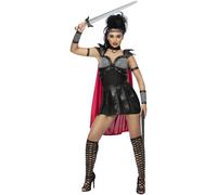 Fever Black Gladiator Ladies Roman Warrior Medieval Fancy Dress Costume