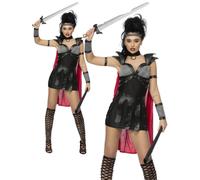 Fever Black Gladiator Ladies Roman Warrior Medieval Fancy Dress Costume