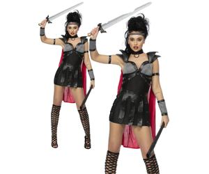 Fever Black Gladiator Ladies Roman Warrior Medieval Fancy Dress Costume