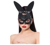 Fever Black Mock Leather Rabbit Mask Ladies Sexy Halloween Fancy Dress Accessory