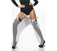 Ladies Black White Wonderland Fairy Tale Checkered Fancy Dress Tights Hold Ups