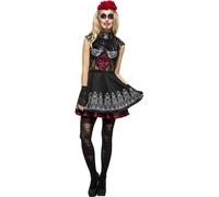 Day of the Dead Costume Sugar Skull Skeleton Womens Halloween Fancy Dress New