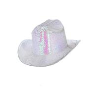 Smiffys Fever Deluxe Sequin Cowboy Hat, Iridescent White, Fever Accessories Fancy Dress, Western Dress Up Hats