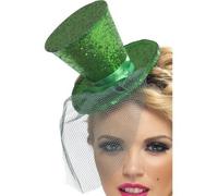 Fever Glitter Mini Top Hat with Veil Burlesque Circus Fancy Dress Accessory