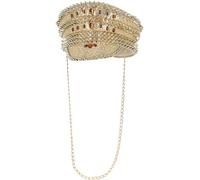 Fever gold sequin studded captain’s hat with chain detail for adults