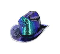 Fever iridescent sequin cowgirl hat for adults green blue fancy dress