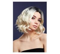 Smiffys Fever Kourtney Wig, Two Toned Blend, Blonde Curls Long Bob, Centre Parting, 30cm/ 12in, Fever Wigs Fancy Dress, Fever Dress Up Wigs