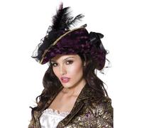 Smiffys Fever Marauding Pirate Hat, Purple with Feathers and Ribbon, Fever Accessories Fancy Dress, Fever Dress Up Hats Halloween