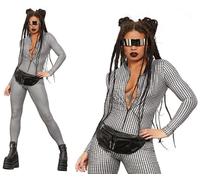 Fever Miss Whiplash 1970s Disco Fancy Dress Costume Festival Catsuit Jumpsuit