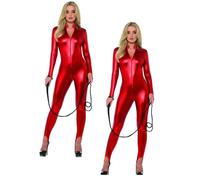 Fever Miss Whiplash Costume Sexy PVC Bodysuit Catsuit Fancy Dress Outfit