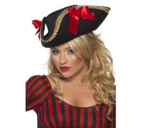Fever Pirate Hat Ladies Deluxe Black Pirate Hat With Bows Fancy Dress Prop