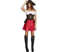 Smiffys Fever Pirate Wench Costume, Black Dress, Attached Underskirt, Hat & Bootcovers, Fever Fancy Dress, Pirate Dress Up Costumes
