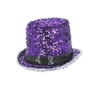 Fever purple sequin top hat for adults fancy dress glam party accessory | Finished with sparkling silver trim detail for a dazzling look at parties, festivals or New Year’s Eve celebrations