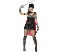 Fever Smiffys Black Gladiator Dress, Attached Cape, Harness, Headband &Arm Cuffs, Fancy Dress, Dress Up Costumes