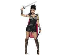 Fever Smiffys Black Gladiator Dress, Attached Cape, Harness, Headband &Arm Cuffs, Fancy Dress, Dress Up Costumes