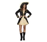 Smiffys Fever Swashbuckler Costume, Black with Dress, Attached Underskirt & Hat, Fever Fancy Dress, Pirate Dress Up Costumes