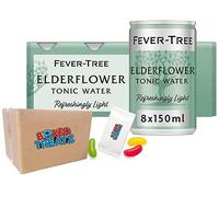 Fever Tree Refreshingly Premium Tonic Water 8x150ml Assorted Flavours Indian Tonic Water Aromatic Tonic Water Elderflower Tonic Cans 150ml Mini Cans Boxed Treatz (Light Elderflower Tonic Cans 8X150ml)