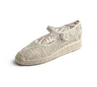 Feversole Close Toe Espadrilles Women's Comfort Breathable Ankle Strap Low Heel Wedge Dark Beige Crochet UK 6.5
