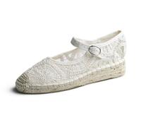 Feversole Close Toe Espadrilles Women's Comfort Breathable Ankle Strap Low Heel Wedge Ivory Crochet UK 7
