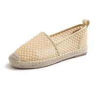 Feversole Close Toe Espadrilles Women's Comfort Breathable Slip On Flats Shoes Beige Knit Mesh Jute Size UK 4.5
