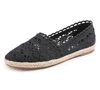 Feversole Close Toe Espadrilles Women's Comfort Breathable Slip On Flats Shoes Black Knit Crochet Jute Size 3.5