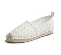 Feversole Close Toe Espadrilles Women's Comfort Breathable Slip On Flats Shoes Cream White Knit Mesh Jute Size UK 4