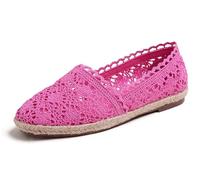 Feversole Close Toe Espadrilles Women's Comfort Breathable Slip On Flats Shoes Hot Pink Knit Crochet Jute Size 6.5