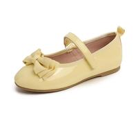 Feversole Girls Cute Dress Mary Jane Shoes Soft Party Holiday Ballet Flats Bow Tie Yellow Patent Vegan Leather Little Kids Size UK 12