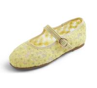 Feversole Girls Cute Dress Mary Jane Shoes Soft Party Holiday Ballet Flats Yellow Lace Little Kids Size UK 12