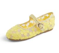 Feversole Girls Cute Dress Mary Jane Shoes Soft Party Holiday Ballet Flats Yellow Lace Little Kids Size UK 12.5