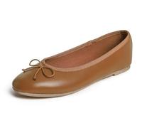 Feversole Women's Bow Tie Fashion Dress Slip On Shoes Round Toe Ballet Flat Vegan Camel Plain UK Size 6