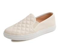 Feversole Women's Casual Slip On Quilted Sneaker Comfort Cupsole Loafer Flats Beige Vegan Leather Quilted Size 6