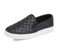 Feversole Women's Casual Slip On Quilted Sneaker Comfort Cupsole Loafer Flats Black Quilted Glitter Size 5